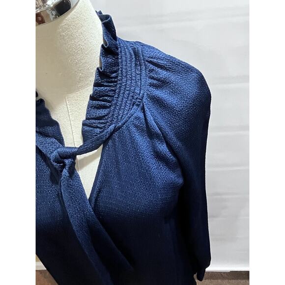 Sandro Paris V-Neck Blue Shift Dress Neck Tie Long Sleeve Sz 36/US Sm - Picture 2 of 12